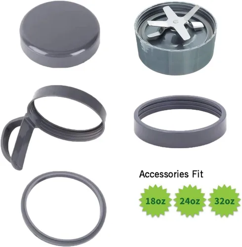Vista 3 de Piezas de repuesto para NutriBullet, 2 tazas, hoja extractora, 2 tapas resellables, 2 juntas, 2 engranajes, 3 almohadillas de choque, anillo