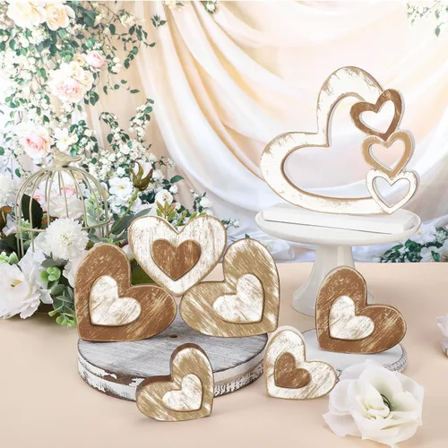 Vista 5 de 7 piezas de decoración para el día de San Valentín, bandeja escalonada de madera con forma de corazón, decoración retro para el día de San Valentín