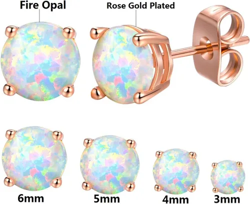 Vista 2 de GEMSME Aretes de ópalo chapados en oro rosa de 18 quilates, 0.236 in, redondos para mujer