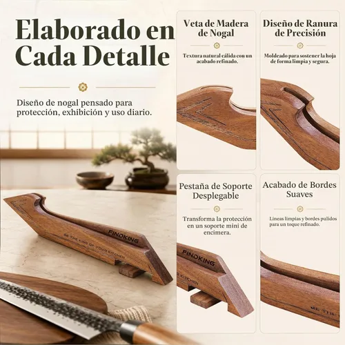 Vista 7 de FINDKING Protector de borde magnético con soporte, cubierta de hoja de madera de nogal y mini bloque de cuchillos para almacenamiento de encimera