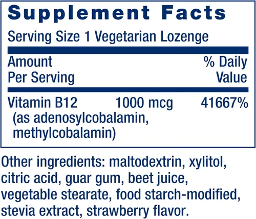 Vista 3 de Life Extension B12 Elite, adenosilcobalamina, metilcobalamina, dos formas activas para la salud cerebral y producción de dopamina, sin transgénicos