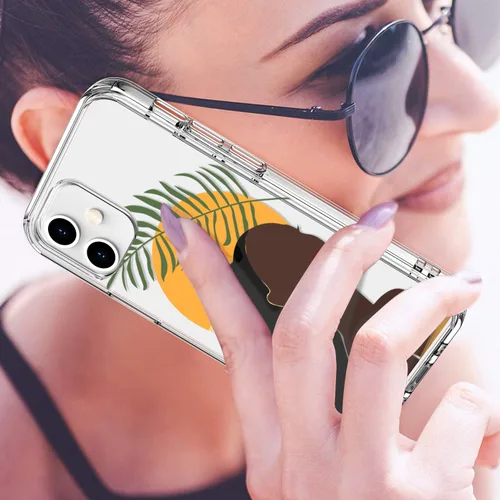 Vista 2 de LUHOURI Funda diseñada para iPhone 12 Mini con protector de pantalla, acrílico transparente para mujeres y niñas, funda protectora de ajuste delgado
