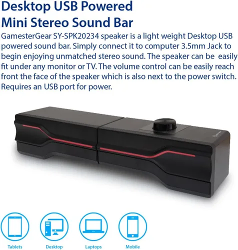 Vista 7 de Altavoz estéreo 2 en 1 de la barra de sonido alimentada por USB de escritorio, luz LED RGB
