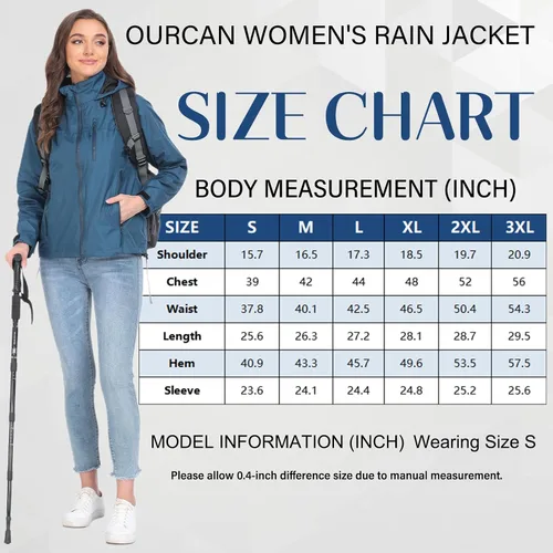 Vista 6 de Chaqueta impermeable plegable para mujer, ligera, impermeable, con capucha, cortavientos para viajes al aire libre, senderismo