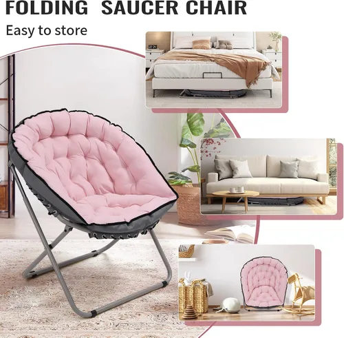 Vista 4 de KROFEM Silla plegable con platillo para sala de estar, acogedora silla circular redonda, ideal para dormitorio, espacios pequeños, salón