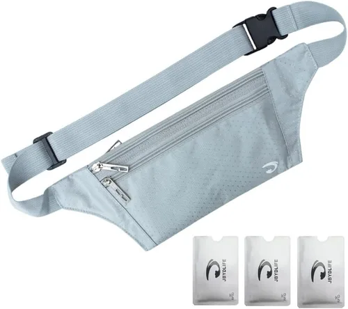 Vista 19 de Bolsa de cintura ultrafino con ranuras c/visualización para tarjeta de crédito, para deportes, aire libre, correr, caminar, viajes.