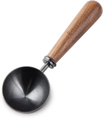Vista 11 de Easyworkz Cuchara de café retro de acero inoxidable con mango de nogal negro, 10 g - Cuchara medidora
