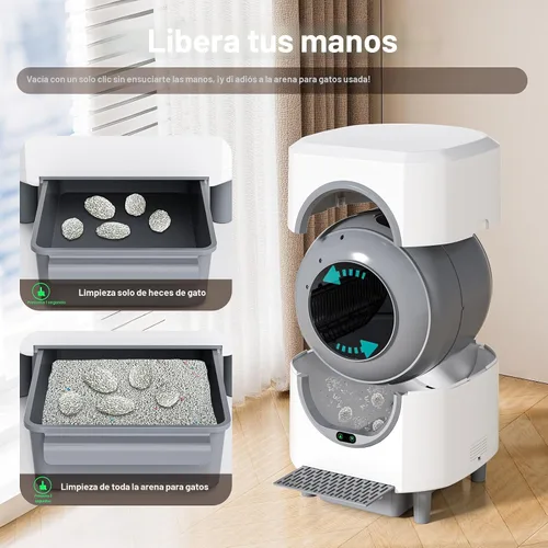 Vista 9 de Caja de arena automática, caja de arena autolimpiante, control de olores, gran capacidad de 90 litros con control de aplicación y sensor