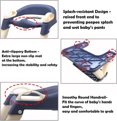 Vista 5 de Inodoro de entrenamiento para ir al baño para niños pequeños, asiento de entrenamiento para ir al baño con escalera, para niños y niñas, Azul