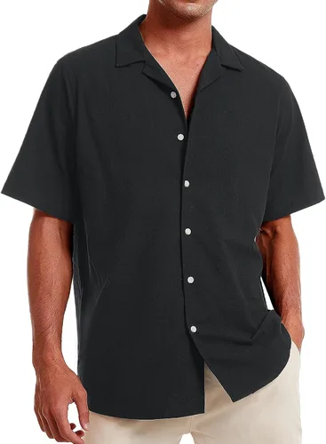 Vista 3 de Alimens & Gentle Mens Line Shirt Regular Fit Short Sleeve Hawaiian Button Down Shirt