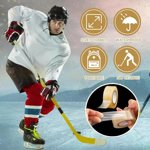 Vista 2 de Meooeck Clear Hockey Sock Tape Adhesive Shin Guard Stick Tape Roll for Gear Multipurpose Equipment Ice Skate Field Soccer Sports Gifts Accessories