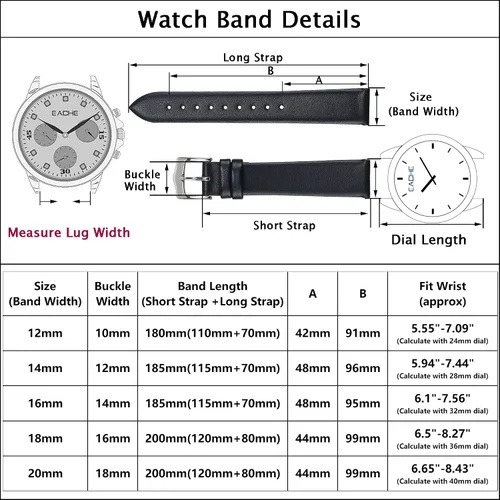 Vista 2 de EACHE Correas de reloj de cuero de liberación rápida para hombres y mujeres, correas de reloj de cuero fino para mujer, 0.472 in, 0.551 in, 0.630