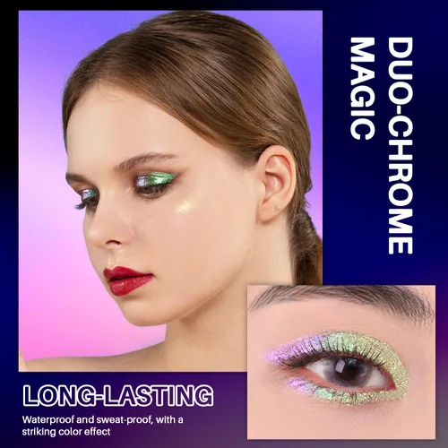 Vista 3 de CHARMACY Sombra de ojos líquida duocroma, aspecto metálico, juego de sombras de ojos con purpurina de larga duración, pigmentos metálicos, secado
