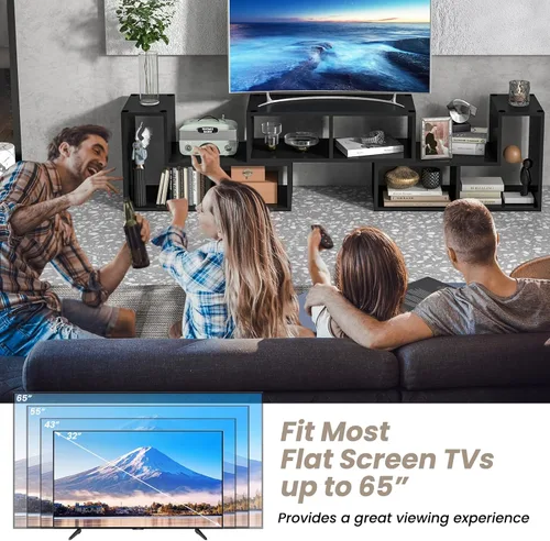 Vista 5 de KOTEK - Soporte de TV para TV de 50, 55, 60, 65 pulgadas, organizador de estantería de combinación gratuita, mesa de consola de TV con estantes