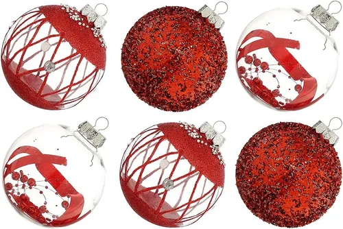 Vista 15 de XmasExp - Juego de adornos de bola de Navidad, 2.76 pulgadas, grandes, inastillables, transparentes, con brillantina, decoración de árbol de Beige