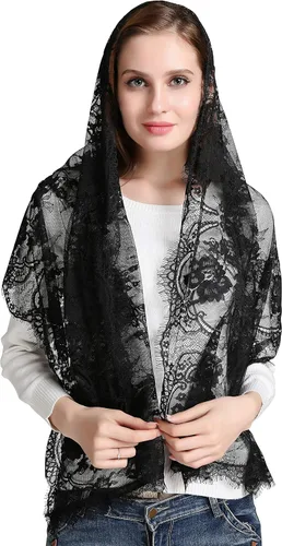 Vista 19 de Bufanda de encaje floral vintage de pestañas capilla velo mantilla infinito latino masa S04