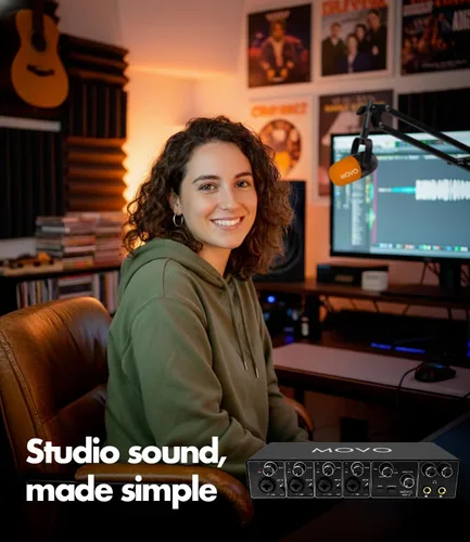 Vista 7 de Movo Paquete de equipos de podcast para 4 personas - Interfaz de audio USB de 4 canales, 4 micrófonos dinámicos CastMic, 4 brazos Boom - Kit