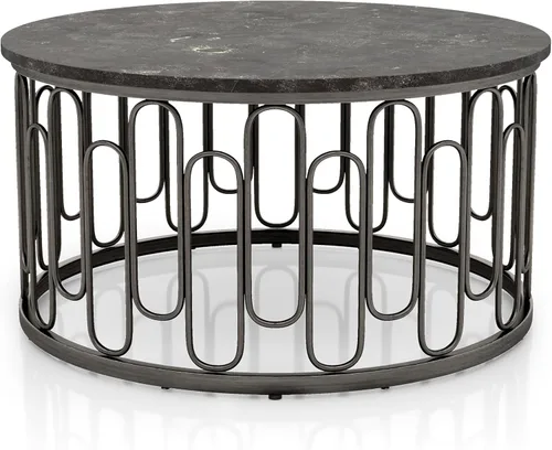 Vista 9 de Furniture of America Davis - Juego de mesa moderno de 3 piezas con parte superior de mármol, patas de metal resistentes y estante abierto para sala