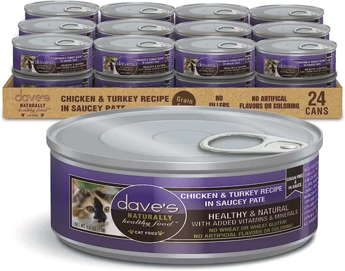 Vista 18 de Dave's Pet Food Grain Free Wet Cat Food (Chicken & Duck Saucey Pate), Naturally Healthy Canned, Added Vitamins & Minerals, Wheat Free, 5.5 oz
