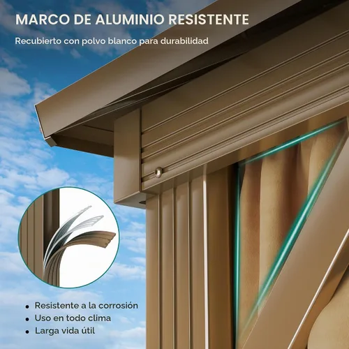 Vista 5 de DWVO - Cenador de techo rígido de 10 x 10 pies con redes y cortinas Bronce