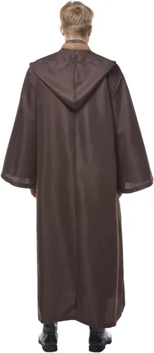 Vista 5 de CosplaySky Disfraz para adultos, túnica con capucha, uniforme de color marrón