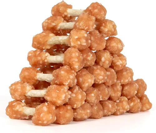 Vista 12 de MON2SUN Golosinas para perros, mini masticables de cuero crudo de 9 onzas, mancuernas de pollo con arroz para perros pequeños y razas de juguete