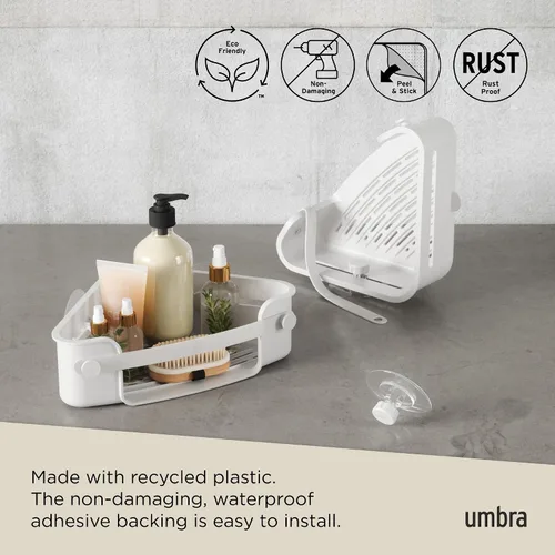 Vista 6 de Umbra Estante de esquina de ducha adhesivo flexible para baño, color blanco