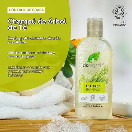 Vista 2 de Organic Doctor Árbol de té, champú, 9 onzas líquidas