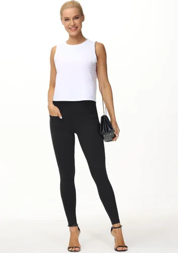 Vista 6 de THE GYM PEOPLE Leggings casuales de yoga para mujer, cintura alta, control de abdomen, pantalones de entrenamiento con 4 bolsillos