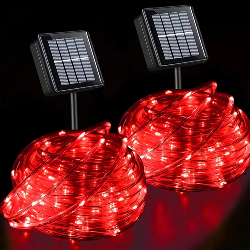 Vista 16 de QITONG Paquete de 2 luces solares verdes, cada cadena de 100 luces LED de 33 pies para exteriores, 8 modos de luces de hadas en tubo de PVC