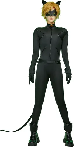 Vista 2 de Miraculous Conjunto de cosplay unisex de Ladybug Cat Noir de poliéster para cosplay, máscara de ojos, cubiertas de muñeca y tobillo