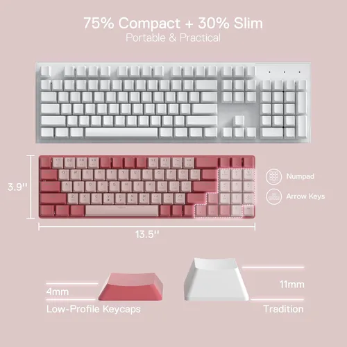 Vista 5 de Redragon BS135 Combo de Teclado y Mouse Inalámbrico, Teclado Mecánico de Bajo Perfil 75% de 78 Teclas 2.4Ghz Inalámbrico con Batería Recargable, Luz