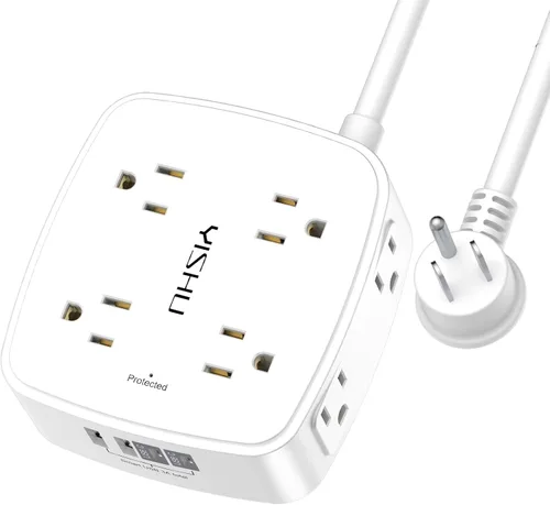 Vista 22 de Regleta de protección contra sobretensiones de 5 pies, 8 tomas amplias con 4 puertos USB, extensor de salida de 3 lados con cable de extensión de 5