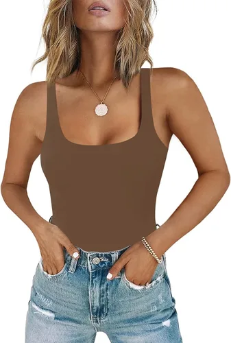 Vista 20 de Chunpin - Body sin mangas con cuello cuadrado para mujer, traje de leotardo, tanga, conjuntos de body A-Negro