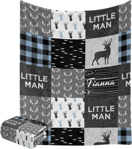 Vista 9 de XOZOTY Manta de bebé personalizada con texto y nombre, diseño a cuadros de hombre pequeño, con texto y nombre, para niños y niñas, regalo