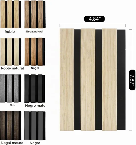 Vista 2 de RITOLLO Paneles de madera para pared de 4.92 x 7.68 pulgadas, paneles acústicos para decoración de pared interior, panel de pared de listones de 8