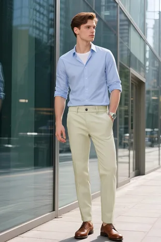 Vista 3 de Plaid&Plain - Pantalones chinos, a los tobillos de corte ajustado, elásticos, color caqui, para hombre