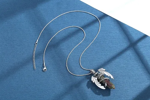 Vista 2 de XIANNVXI Collar de piedra curativa de cristal vintage para hombres y mujeres, collar de dragón fresco, simple, retro, natural, reiki, espirtural