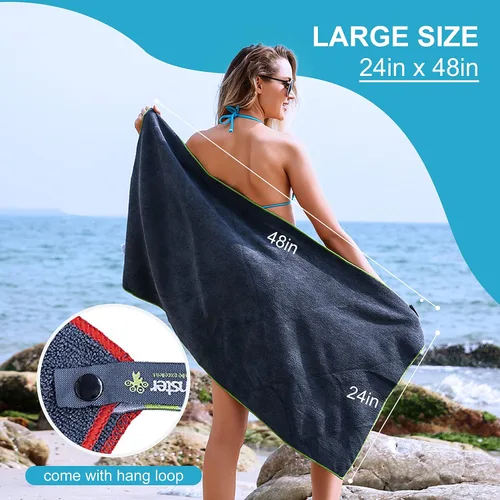 Vista 6 de 4Monster Paquete de 4 toallas de camping de microfibra de secado rápido, toalla de viaje súper absorbente con bolsa impermeable, toalla ligera