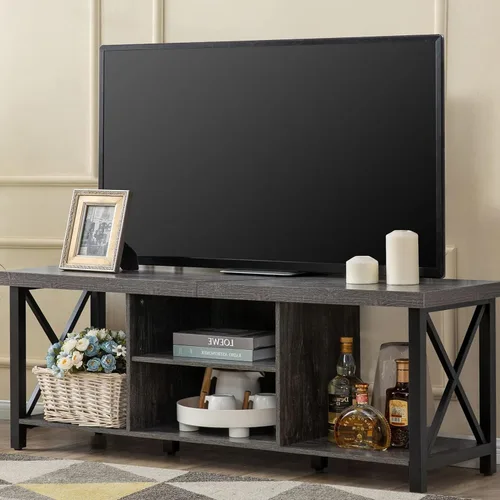 Vista 11 de GAZHOME Soporte de TV para TV de hasta 55 pulgadas, mueble de TV con almacenamiento abierto, unidad de consola de TV con estantería para sala