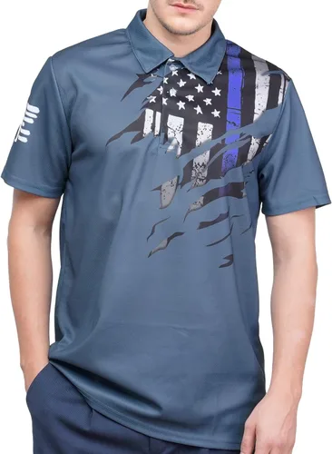 Vista 3 de HIVICHI Camisas de golf para hombre, camisa polo divertida con vuelo patriótico con bandera estadounidense, polos estampados