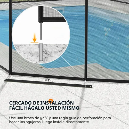 Vista 3 de VINGLI Valla de seguridad para piscina de 4 pies x 12 pies, negra, valla para piscina enterrada
