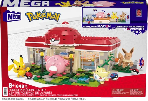 Vista 6 de MEGA - Juego de juguetes de construcción de Pokémon, centro de Pokémon del bosque con 648 piezas, 4 personajes posables, para niños