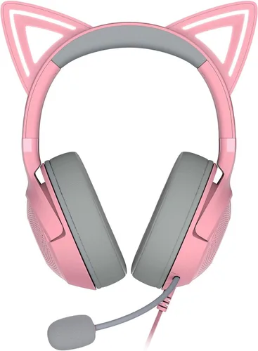 Vista 4 de Auriculares Razer Kraken Kitty V2 USB con cable RGB: Orejas Kitty Chroma - Iluminación reactiva para transmisión - Micrófono cardioide HyperClear