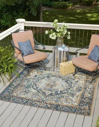 Vista 19 de Unique Loom Outdoor Traditional Collection - Alfombra de área - Nosara (4 pies 1 pulgada x 6 pies 1 pulgada, rectangular, azul/azul claro)