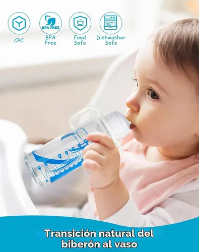 Vista 7 de Kit de conversión de vaso para biberones de vidrio estrechos y estrechos de Dr. Browns, kit de transición a prueba de derrames con boquilla