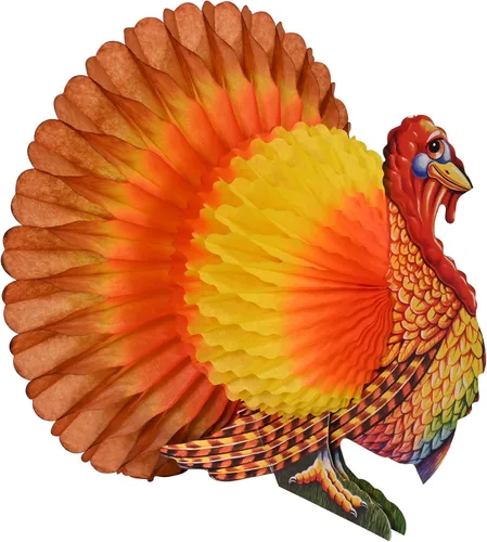Vista 2 de Beistle Centro de mesa de papel de seda de pavo para fiesta de Acción de Gracias, otoño, cosecha, decoración del hogar, Pkg/1
