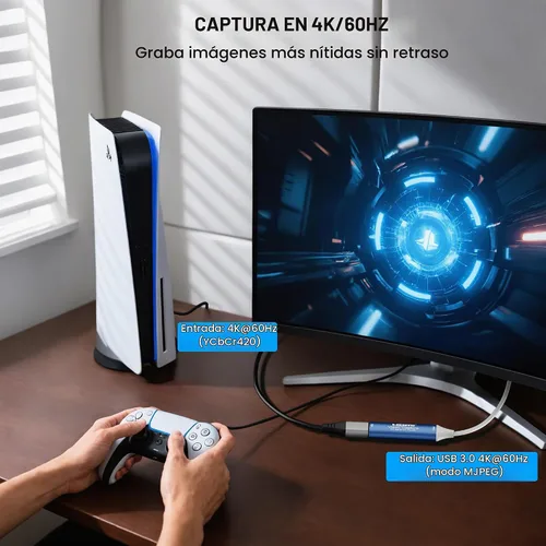 Vista 7 de Tarjeta de captura de video HDMI 4K 60Hz salida, HDMI a USB 3.0 A y USB C tarjeta de captura para cámara/Xbox/PS5/4/PC/OBS/Switch 2 Azul