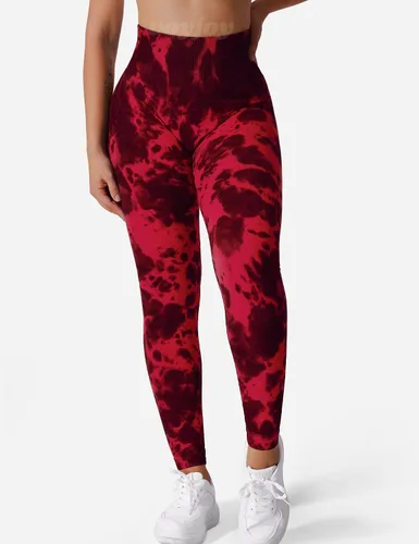 Vista 4 de VOYJOY - Leggings sin costuras de teñido anudado para mujer, pantalones de yoga de cintura alta, mallas elásticas con levantamiento de glúteos