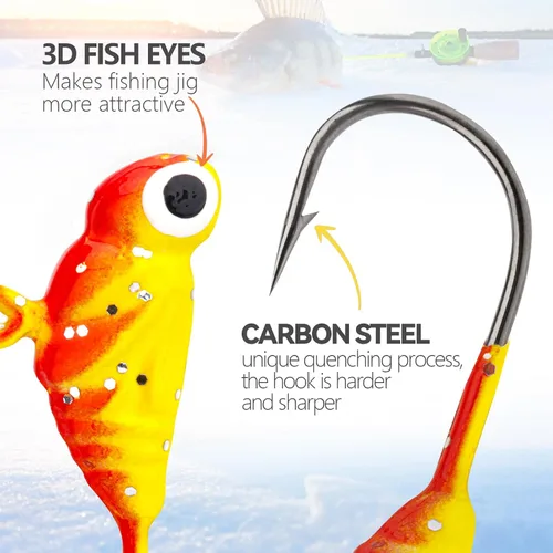 Vista 4 de THKFISH Plantillas de pesca en hielo, 54 piezas de señuelos de pesca en hielo brillante, equipo de pesca en hielo para pesca en hielo para Crappie